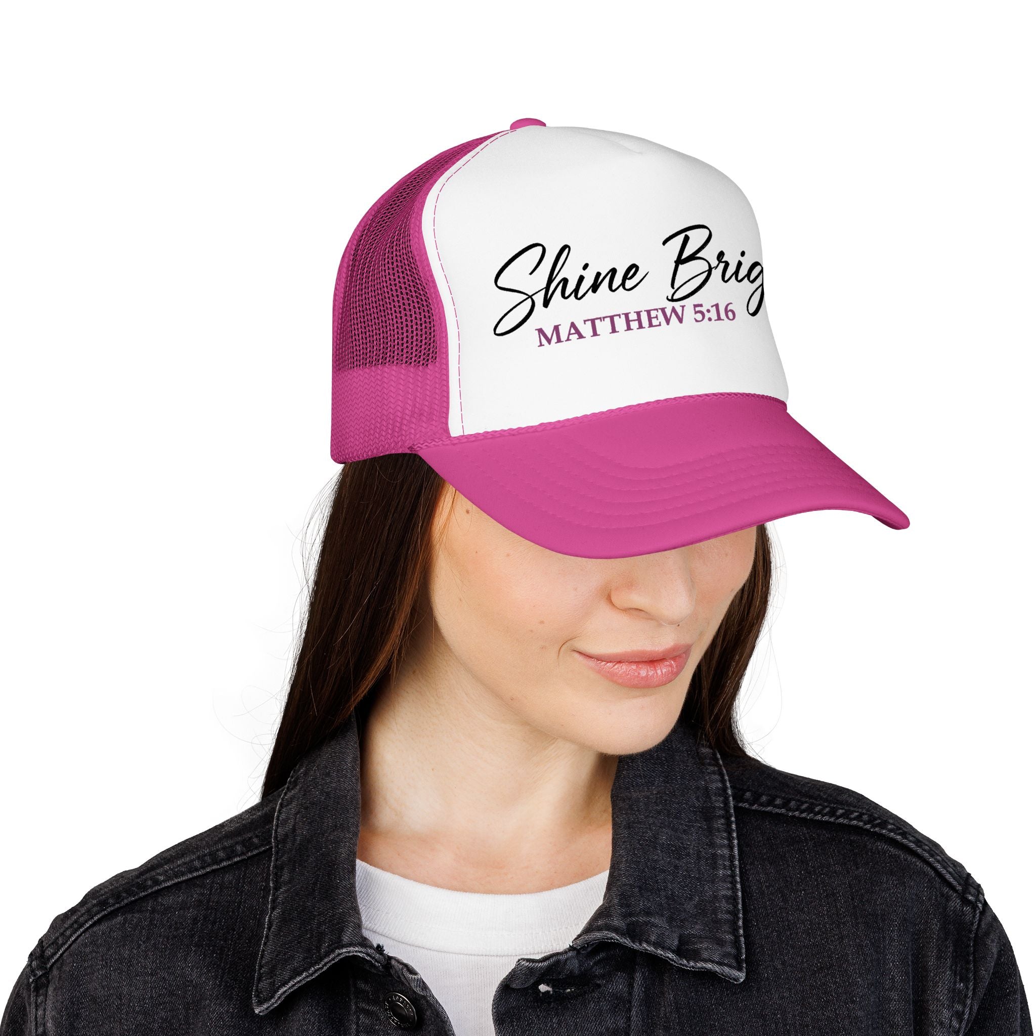 Shine Bright Trucker Hat (Hot Pink) — Matthew 5:16 — Otto Cap 39-165